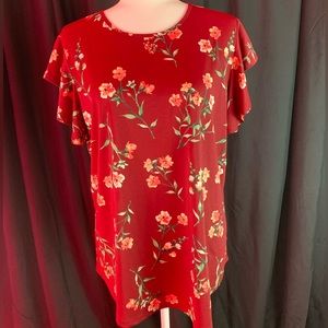 Maroon floral butterfly sleeve shirt XXL